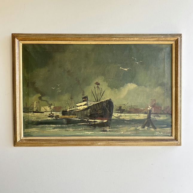Timeless Harbor Scene Oil Painting "Cargo Ship" Original Belgique Art Holland Art Shop