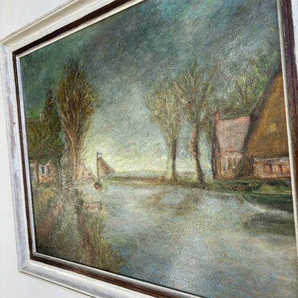 Elegant Landscape Oil Painting "Sailing Boat" Vintage Art Holland Art Shop
