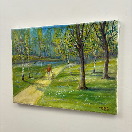 Original Landscape Oil Painting "Woman Walking" Expressive Small Art Holland Art Shop