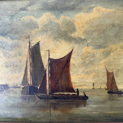 19th Century Antique Seascape Oil Painting "Sailing Boat" Artwork Holland Art Shop