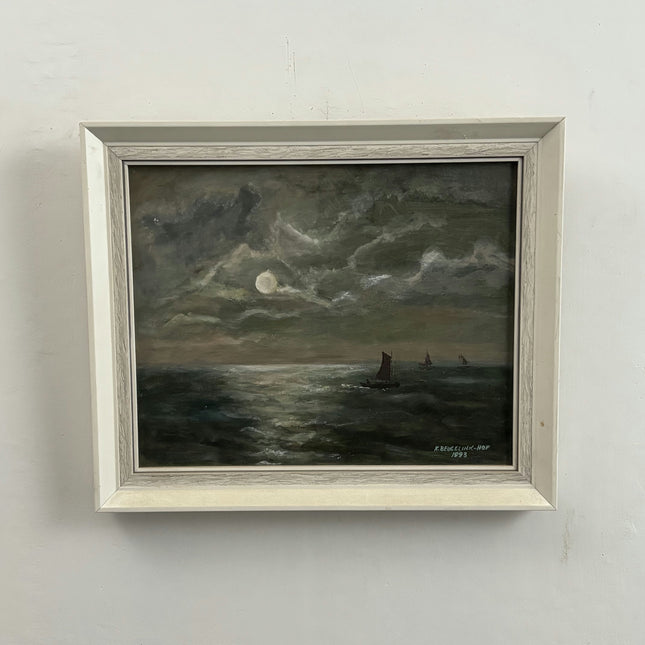 Detailed Seascape Oil Painting "Sailing Boat" Vintage Small Artwork Holland Art Shop