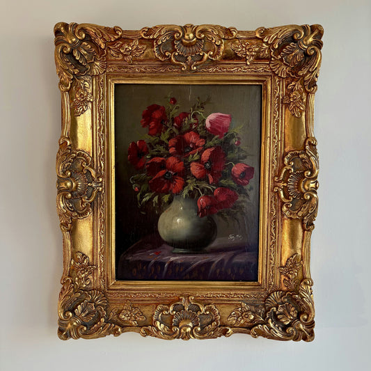 Remarkable Oil Painting Flowery Still Life "Poppy Bouquet" Classic Dutch Artwork