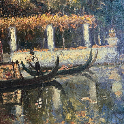 European Canal River Scene Art with Boat Oil Painting Classic Artwork Framed - HollandArtShop