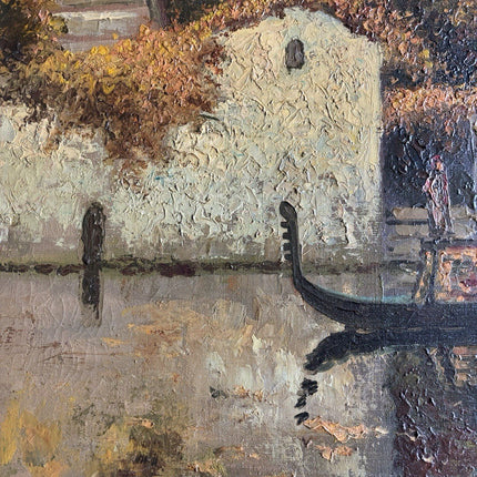 European Canal River Scene Art with Boat Oil Painting Classic Artwork Framed - HollandArtShop
