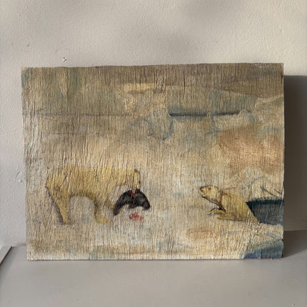 Expressive Animals Oil Painting "Golden Dog" Fine Small Artwork - HollandArtShop