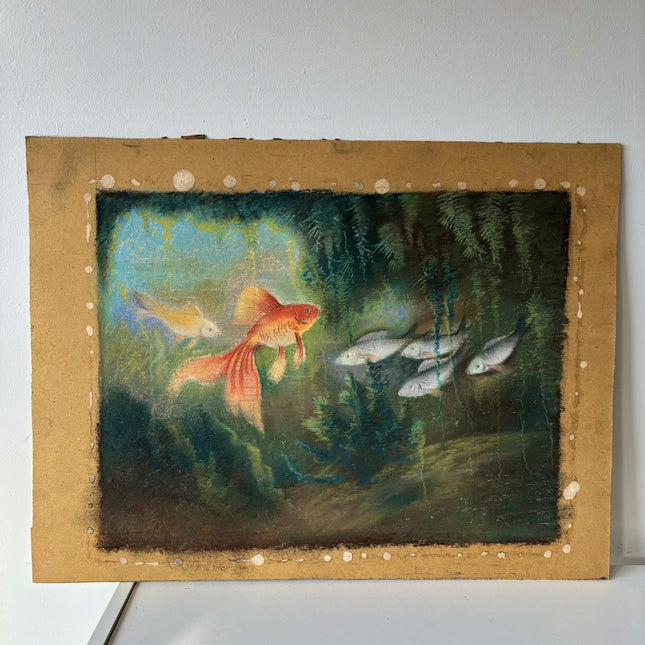 Expressive Animals Pastel "Goldfish Trio" Refined Medium Art - HollandArtShop