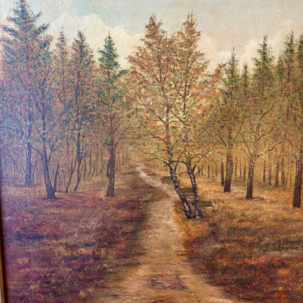 Expressive Landscape Oil Painting "Autumn Pathway" Vintage Large Art - HollandArtShop