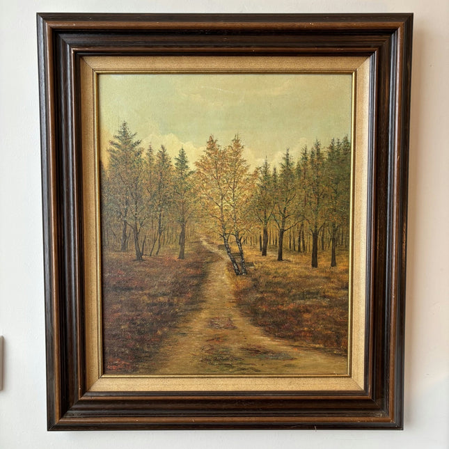 Expressive Landscape Oil Painting "Autumn Pathway" Vintage Large Art - HollandArtShop