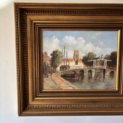 Expressive Oil Painting Cityscape "Stone Bridge" Vintage Medium Art - HollandArtShop