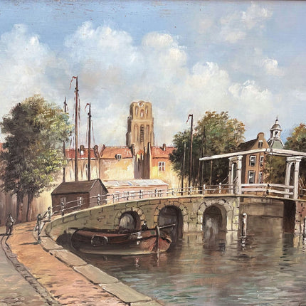 Expressive Oil Painting Cityscape "Stone Bridge" Vintage Medium Art - HollandArtShop