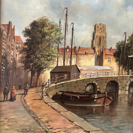 Expressive Oil Painting Cityscape "Stone Bridge" Vintage Medium Art - HollandArtShop