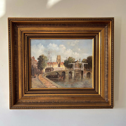 Expressive Oil Painting Cityscape "Stone Bridge" Vintage Medium Art - HollandArtShop