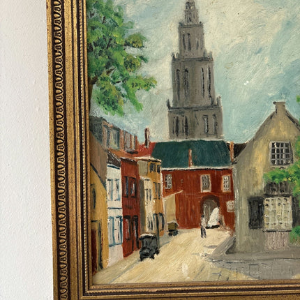 Expressive Oil Painting Cityscape "Towering Steeple" Striking Medium Art - HollandArtShop