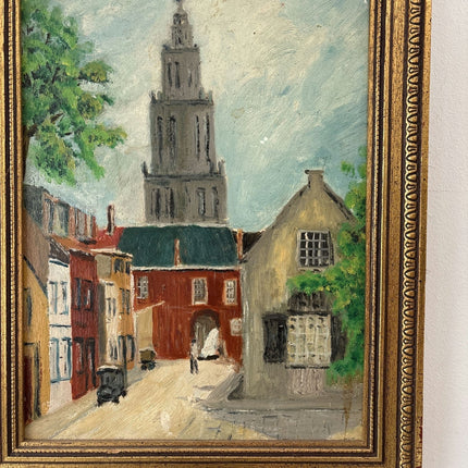 Expressive Oil Painting Cityscape "Towering Steeple" Striking Medium Art - HollandArtShop