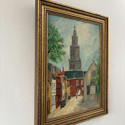 Expressive Oil Painting Cityscape "Towering Steeple" Striking Medium Art - HollandArtShop