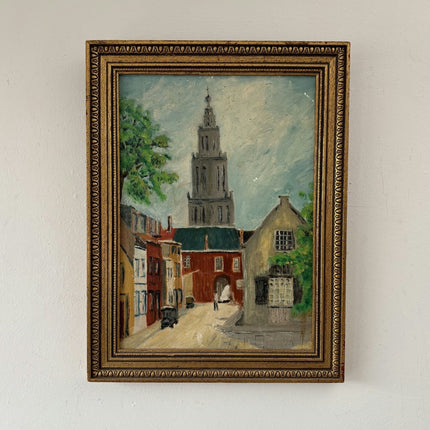 Expressive Oil Painting Cityscape "Towering Steeple" Striking Medium Art - HollandArtShop