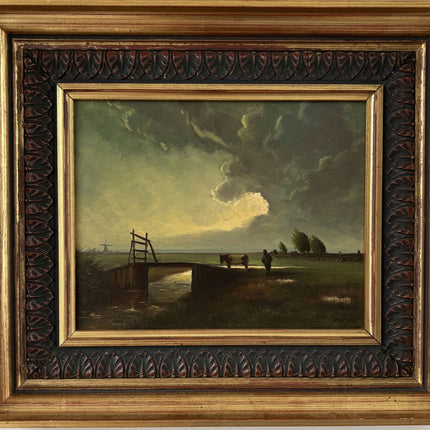 Expressive Oil Painting Landscape "Bridging Pastures" Figurative Small Art - HollandArtShop