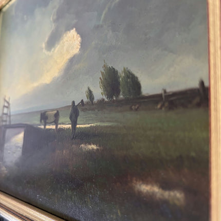 Expressive Oil Painting Landscape "Bridging Pastures" Figurative Small Art - HollandArtShop