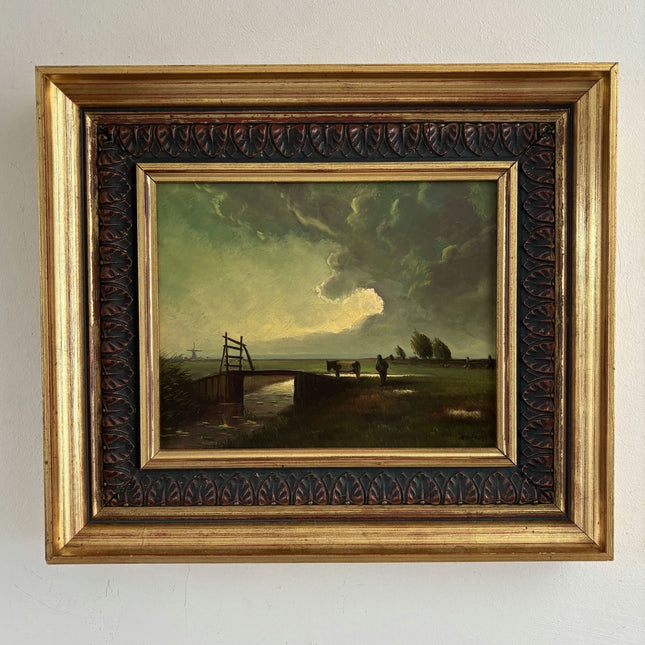 Expressive Oil Painting Landscape "Bridging Pastures" Figurative Small Art - HollandArtShop
