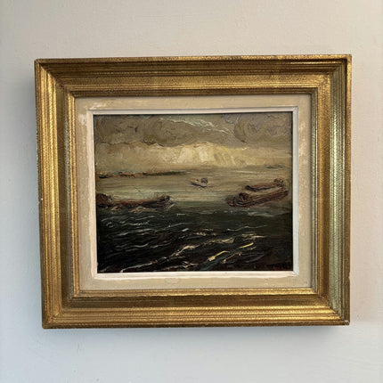 Expressive Oil Painting Seascape "Fishing Boats" Wonderful Belgique Art - HollandArtShop