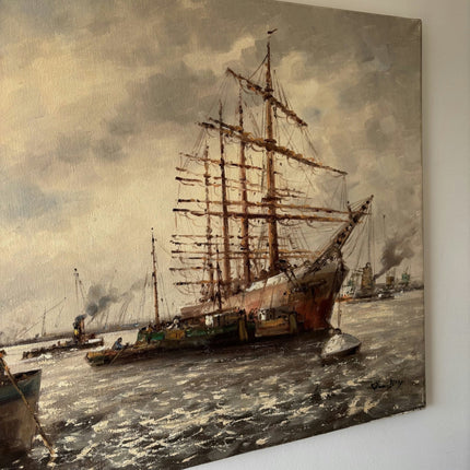 Expressive Seascape Oil Painting "Sailing Ship" Handcrafted Large Artwork - HollandArtShop