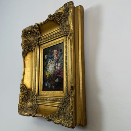 Rustic Floral Still Life Oil Painting "Gilded Frame" Detailed Small Art Holland Art Shop