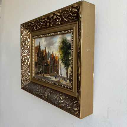 Expressive Cityscape Oil Painting "Golden Frame" Authentic Small Art Holland Art Shop