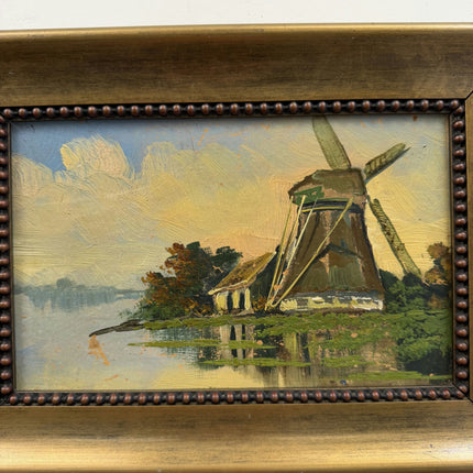 Authentic Landscape Oil Painting "Thatched Windmill" Rustic Small Art Holland Art Shop