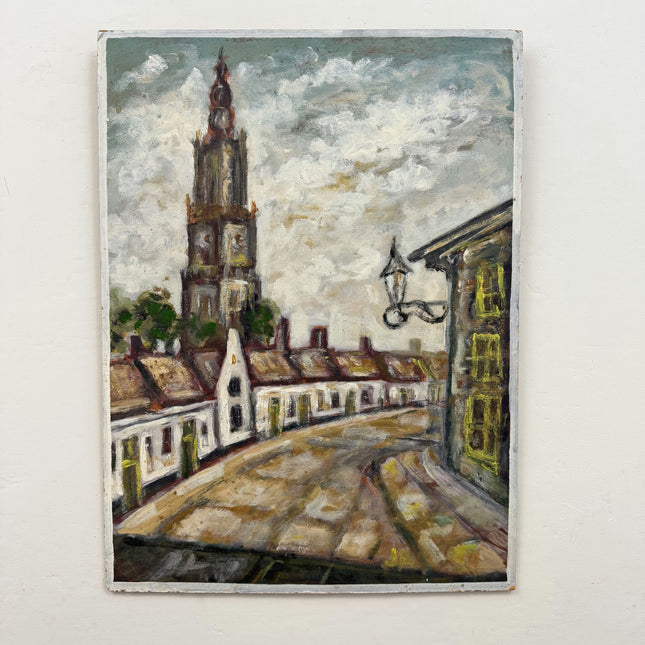 Vintage Cityscape Oil Painting "Church Tower" Timeless Artwork Holland Art Shop