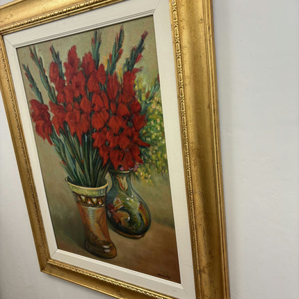 Detailed Floral Still Life Oil Painting "Red Gladiolus" Belgique Artwork Holland Art Shop