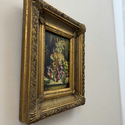 19th Century Antique Still Life Oil Painting "Grapes Basket" Small Artwork Holland Art Shop