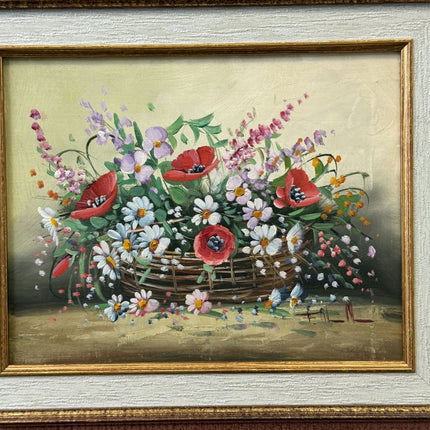 Rustic Floral Still Life Oil Painting "Flower Basket" Refined Small Artwork Holland Art Shop