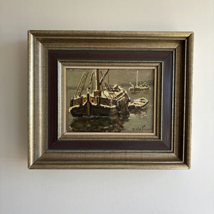 Expressive Harbor Scene Oil Painting "Fishing Boat" Refined Small Art Holland Art Shop