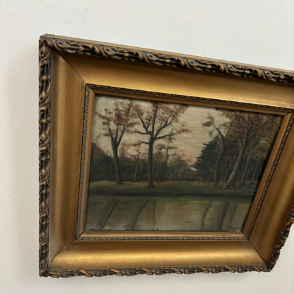 1914 Antique Landscape Oil Painting "Row Of Trees" Dutch Artwork Holland Art Shop