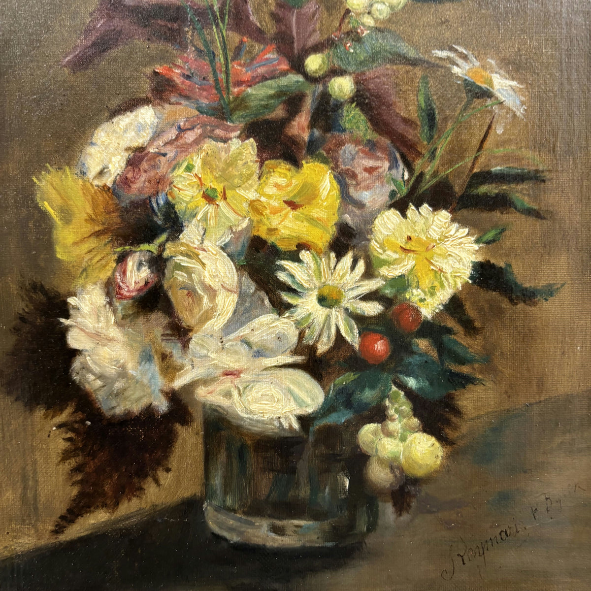 19th Century Antique Floral Still Life Oil Painting 