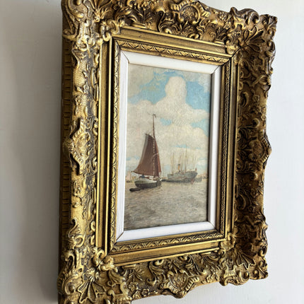 Handcrafted Harbor Scene Oil Painting "Ornate Frame" Traditional Artwork Holland Art Shop