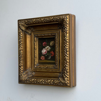 Traditional Floral Still Life Oil Painting "Gilded Frame" Rustic Small Art Holland Art Shop