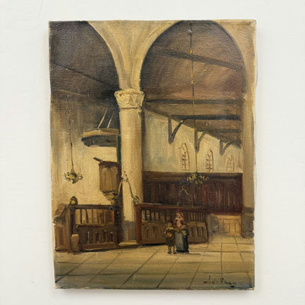 Authentic Church Interior Oil Painting "Mother Child" Traditional Small Art Holland Art Shop