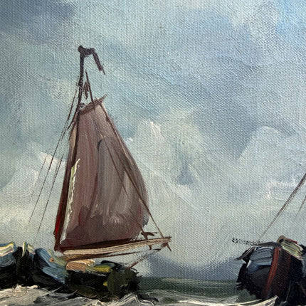 Rustic Seascape Oil Painting "Sailing Boats" Traditional Artwork Holland Art Shop