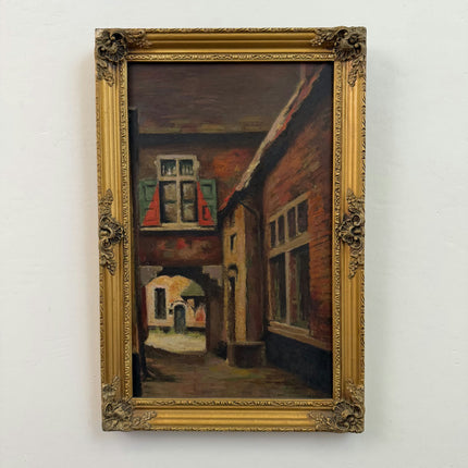 Handcrafted Still Life Oil Painting "Narrow Alley" Vintage Small Art Holland Art Shop