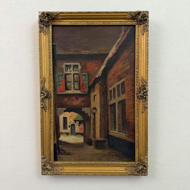 Handcrafted Still Life Oil Painting "Narrow Alley" Vintage Small Art Holland Art Shop