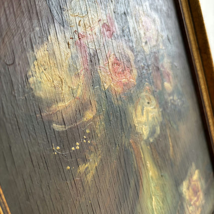 19th Century Antique Floral Still Life Oil Painting "Vase Flowers" Small Art Holland Art Shop