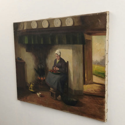 Expressive Interior Oil Painting "Seated Woman" Rustic Artwork Holland Art Shop
