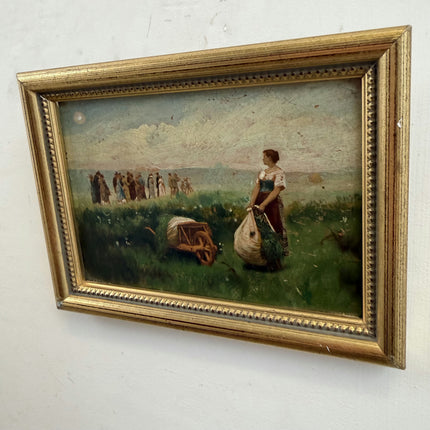 19th Century Antique Figurative Oil Painting "Woman Standing" Small Art Holland Art Shop