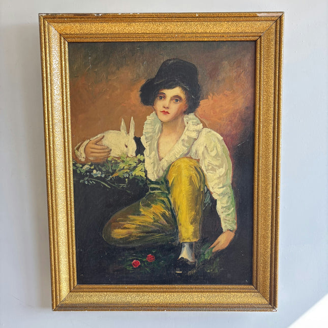 Detailed Portrait Oil Painting "Woman With Rabbit" Elegant Artwork Holland Art Shop