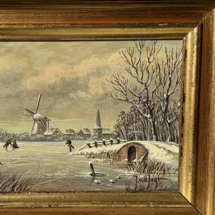 Figurative Oil Painting Winter Landscape "Ice Skater" Striking Small Artwork