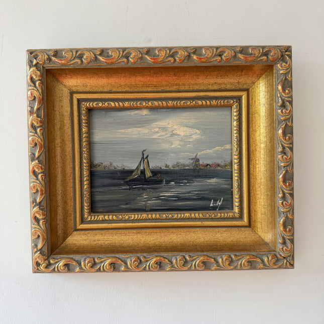 Timeless Seascape Oil Painting "Gilded Frame" Vintage Small Art Holland Art Shop