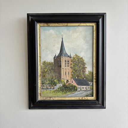 Detailed Cityscape Oil Painting "Church Tower" Rustic Eindhovenaren Artwork Holland Art Shop