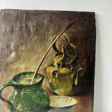 19th Century Antique Interior Oil Painting "Green Teapot" Art Holland Art Shop