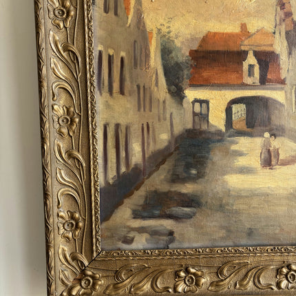 Refined Cityscape Oil Painting "Village Street" Original Artwork Holland Art Shop